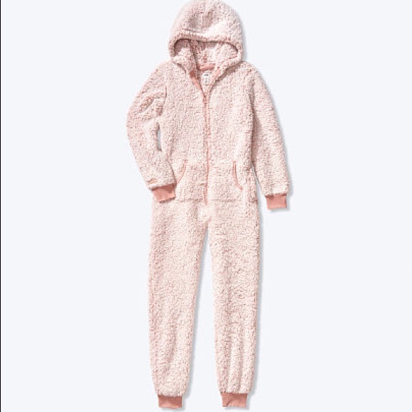 Victoria’s Secret PINK Sherpa Onesie Misty Rose Medium NEW - Picture 2 of 3